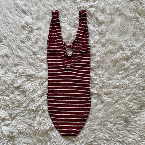 NWT hunza g striped celine swimsuit in wine/white - Picture 2 of 9